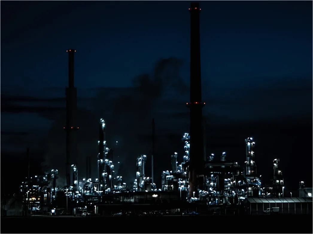Detail Chemical Plant Night View Illuminated Pipes Towers Number 20