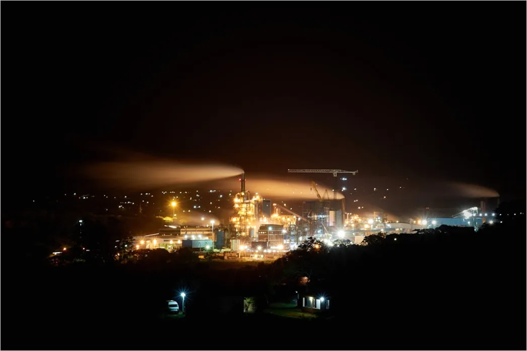 Detail Chemical Plant Night View Illuminated Pipes Towers Number 3