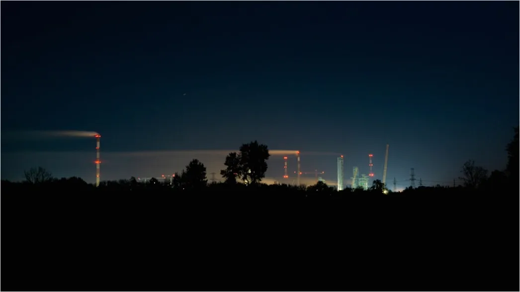 Detail Chemical Plant Night View Illuminated Pipes Towers Number 4