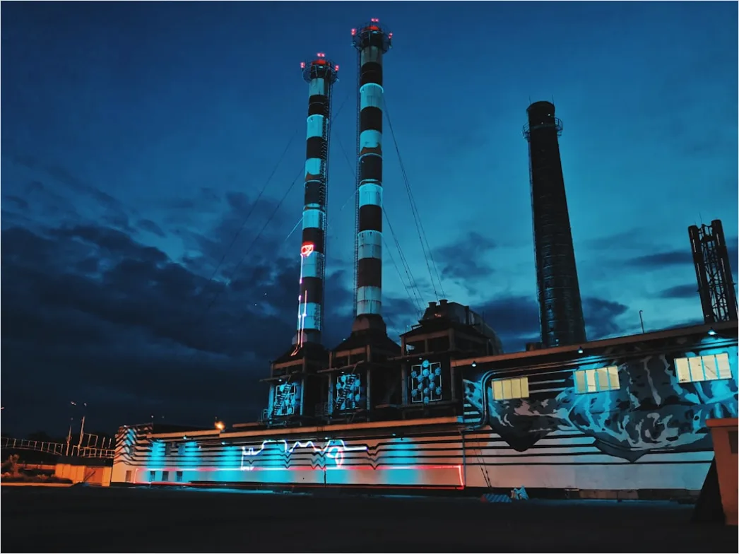 Detail Chemical Plant Night View Illuminated Pipes Towers Number 7