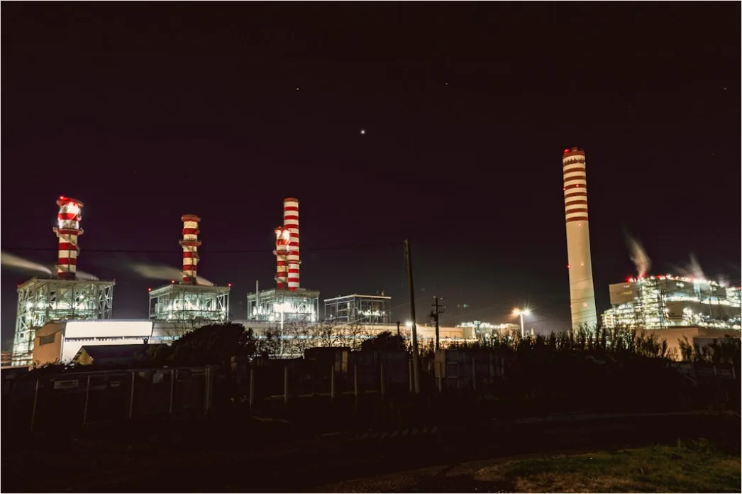 Detail Chemical Plant Night View Illuminated Pipes Towers Number 8
