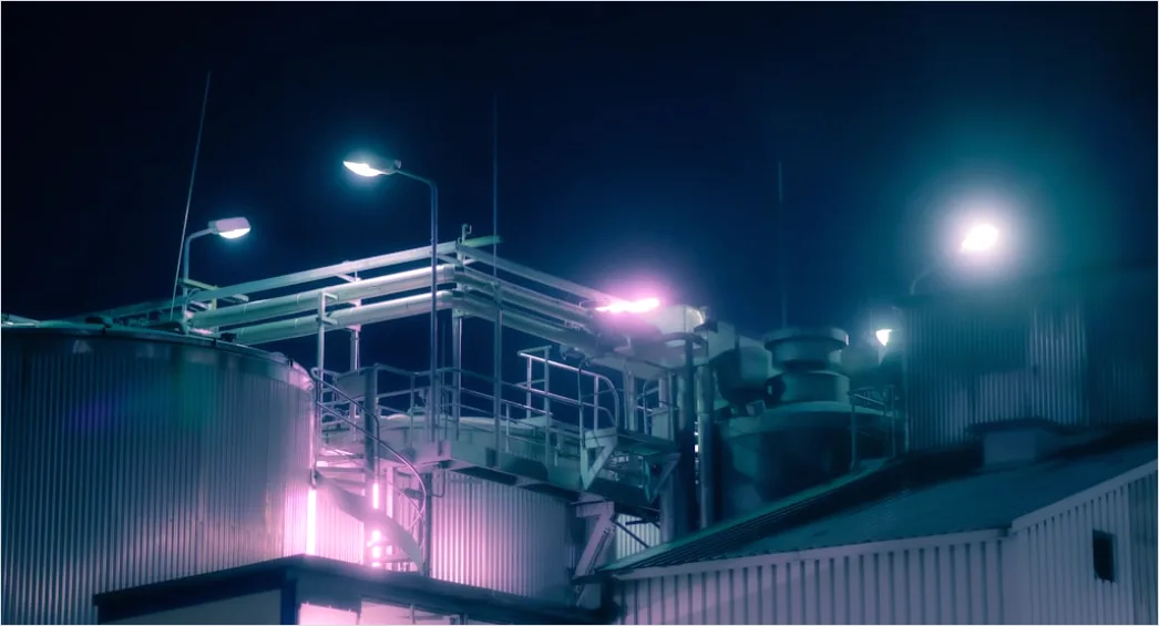 Detail Chemical Plant Night View Illuminated Pipes Towers Number 9