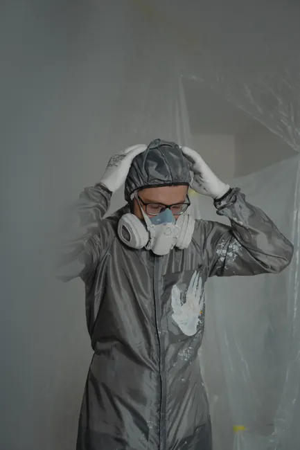 Detail Chemical Plant Worker Wearing Full Hazmat Suit Number 2