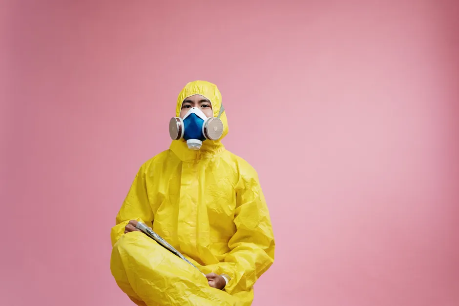 Detail Chemical Plant Worker Wearing Full Hazmat Suit Number 11