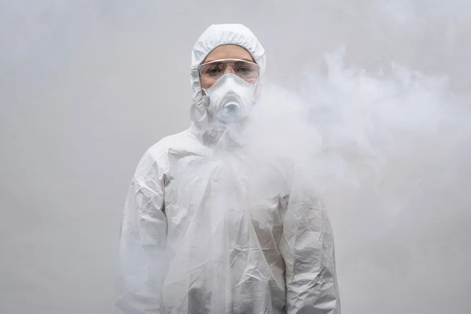 Detail Chemical Plant Worker Wearing Full Hazmat Suit Number 15