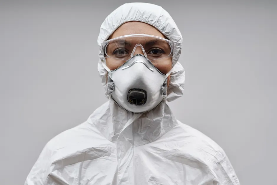 Detail Chemical Plant Worker Wearing Full Hazmat Suit Number 16