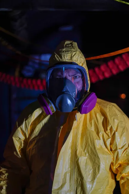 Detail Chemical Plant Worker Wearing Full Hazmat Suit Number 4