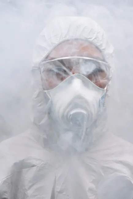 Detail Chemical Plant Worker Wearing Full Hazmat Suit Number 6