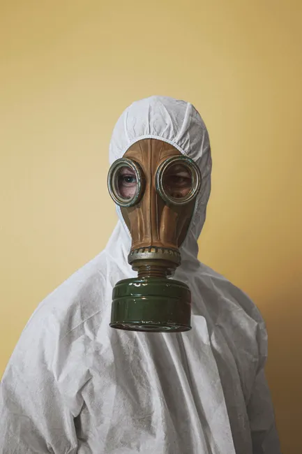 Detail Chemical Plant Worker Wearing Full Hazmat Suit Number 7