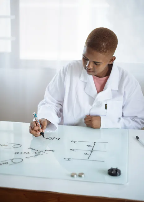 Detail Chemistry Equations On Glass Board In Lab Number 14