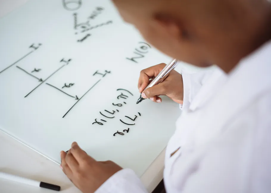 Detail Chemistry Equations On Glass Board In Lab Number 3
