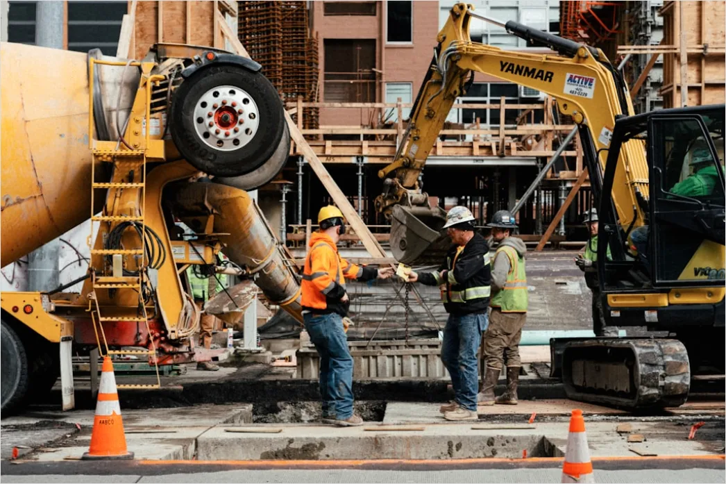 Concrete Mixing Truck Pouring At Construction Site 0f27