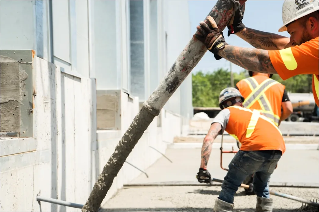 Detail Concrete Mixing Truck Pouring At Construction Site Number 14