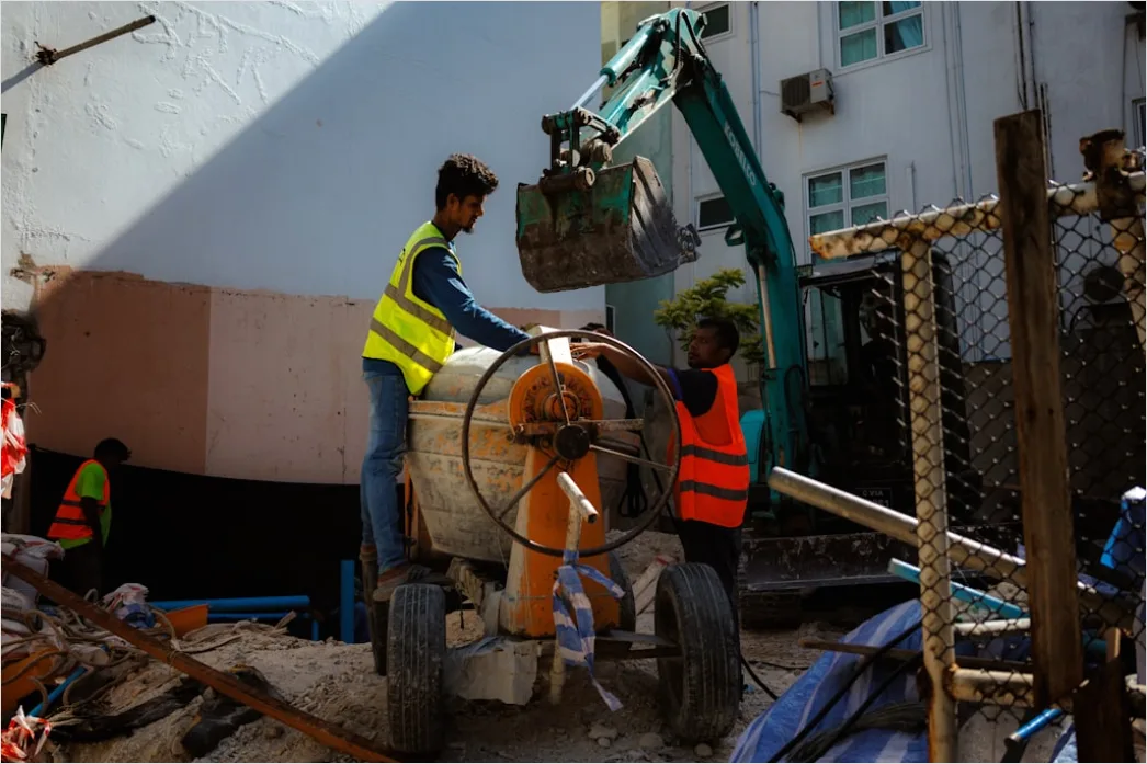 Detail Concrete Mixing Truck Pouring At Construction Site Number 3