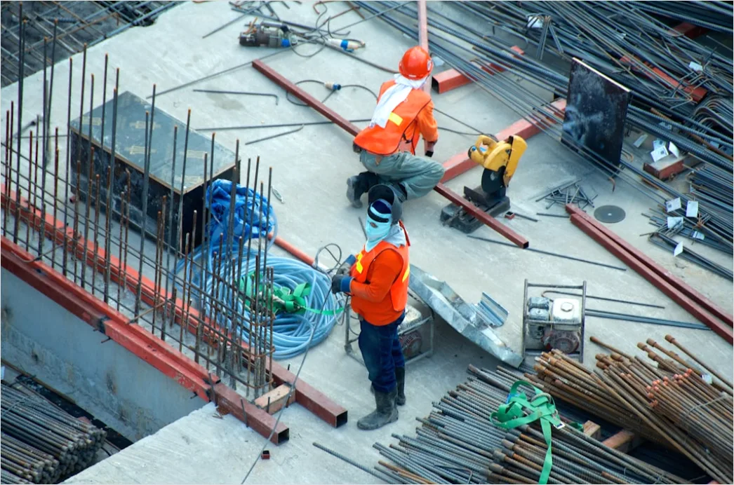 Construction Site Workers Building Concrete Structure 866c