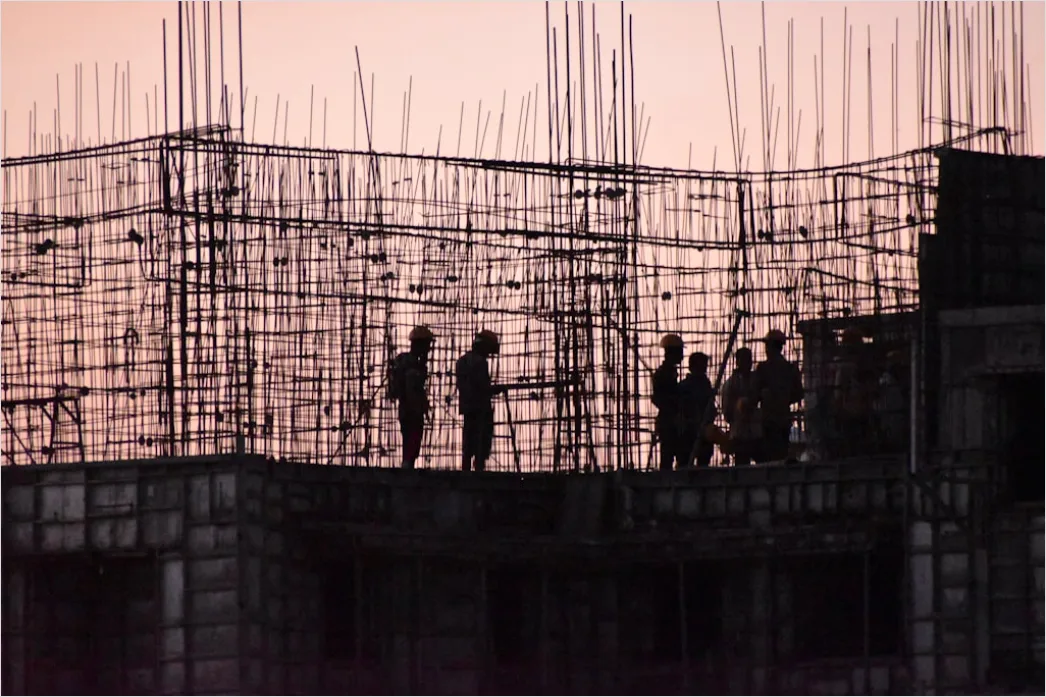 Detail Construction Site Workers Building Concrete Structure Number 14