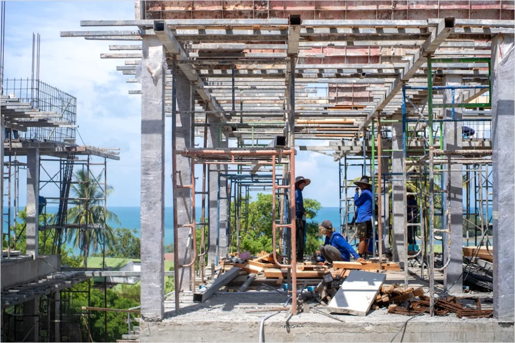Detail Construction Site Workers Building Concrete Structure Number 18