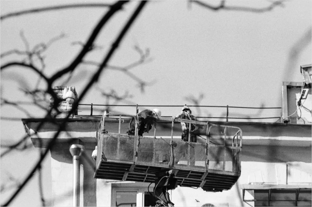 Detail Construction Worker Wearing Safety Harness At Height Number 13