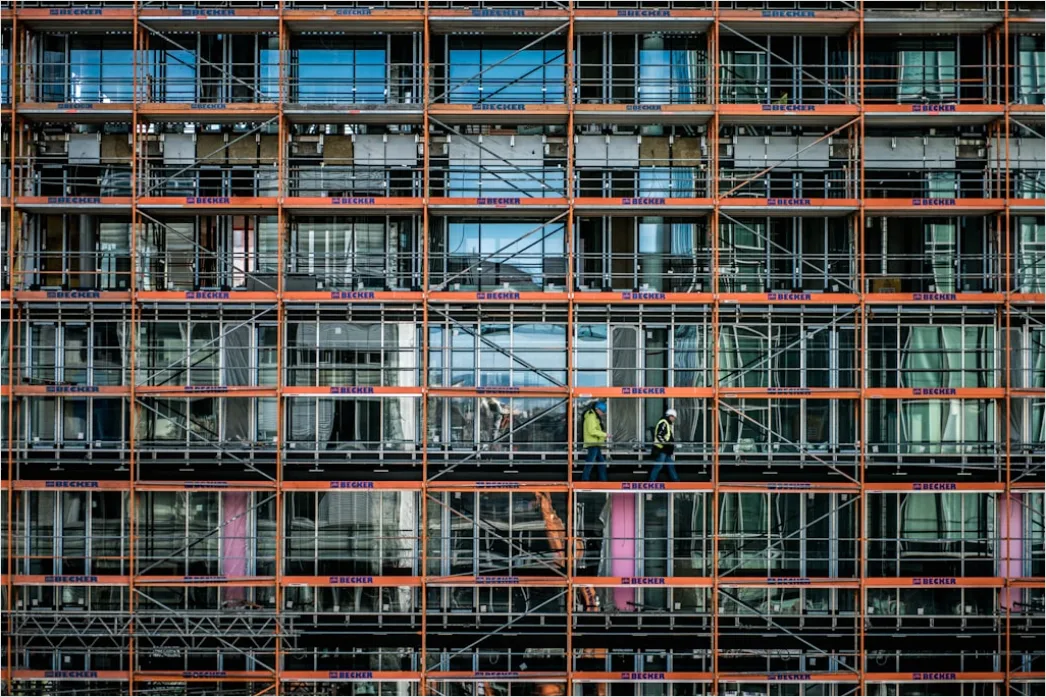 Detail Construction Worker Wearing Safety Harness At Height Number 14