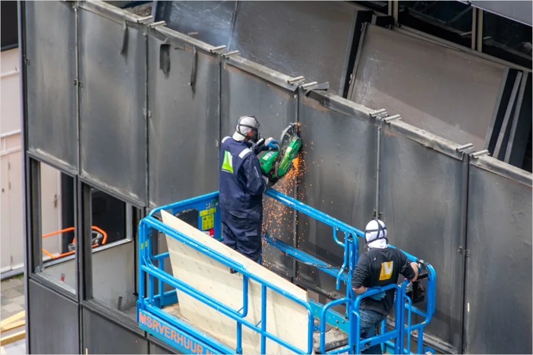 Detail Construction Worker Wearing Safety Harness At Height Number 7