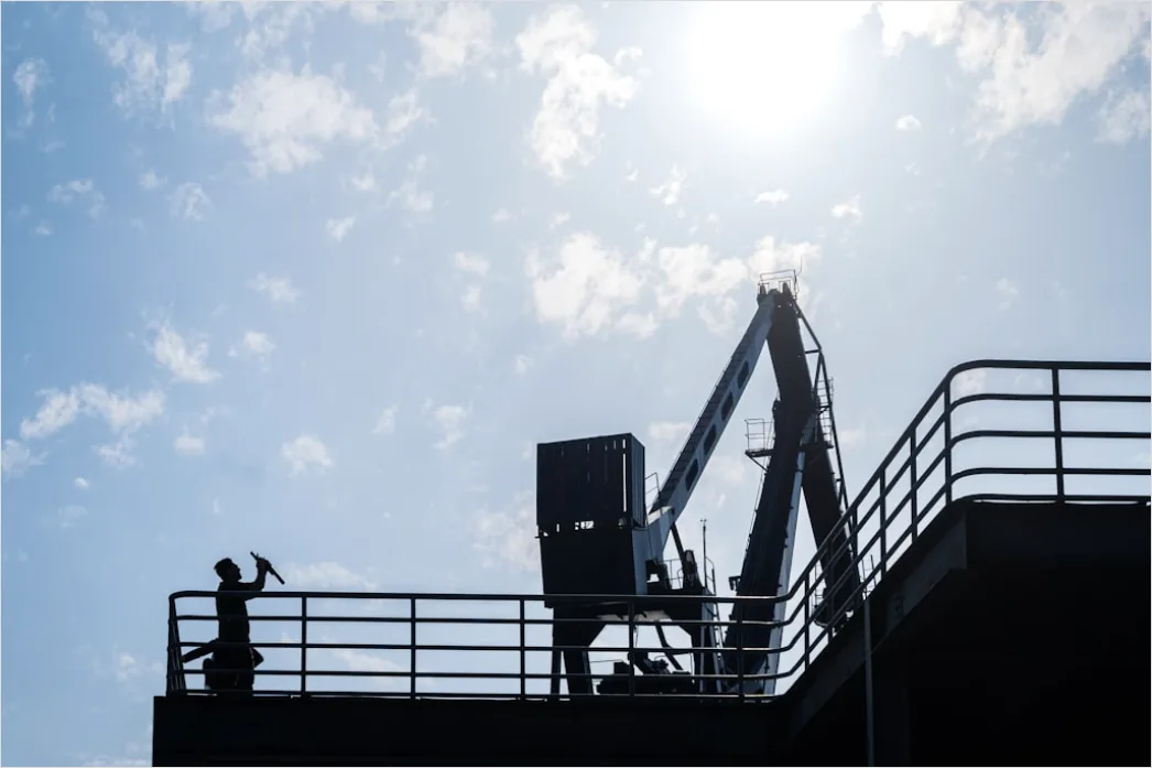 Detail Construction Worker Wearing Safety Harness At Height Number 9