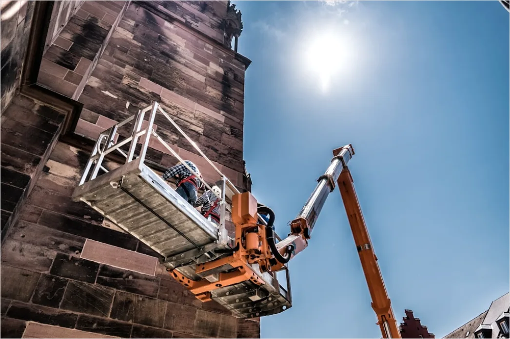 Detail Construction Worker Wearing Safety Harness At Height Number 10