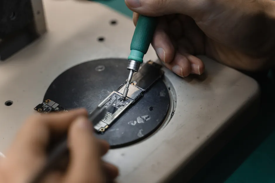 Detail Electronics Assembly Line Workers Soldering Circuit Boards Number 15