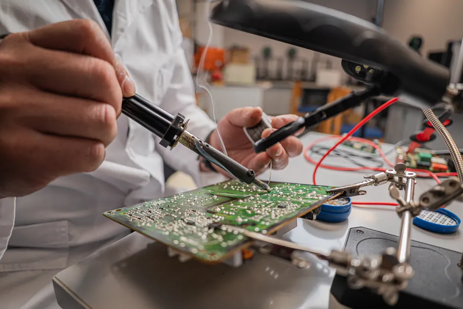 Detail Electronics Assembly Line Workers Soldering Circuit Boards Number 6