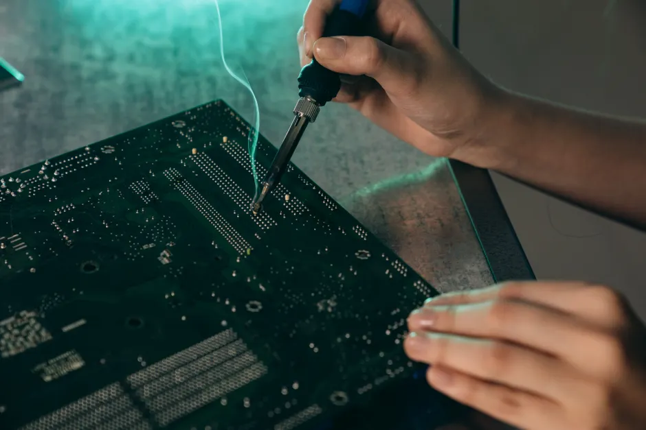Detail Electronics Assembly Line Workers Soldering Circuit Boards Number 8