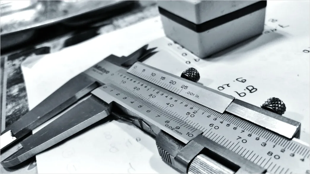 Detail Engineer Measuring Component With Caliper Close Up Number 6