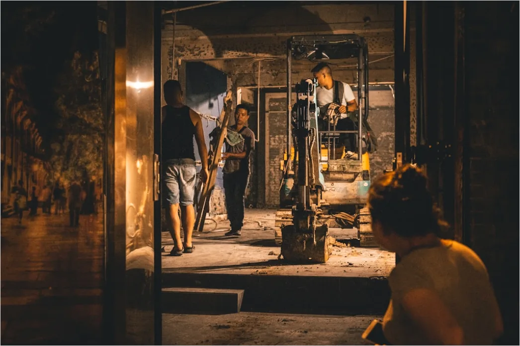 Detail Factory Shift Workers Operating Machinery At Night Number 6
