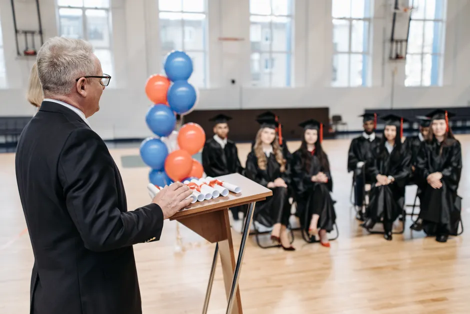 Detail Graduation Speech At Podium On Stage Number 5