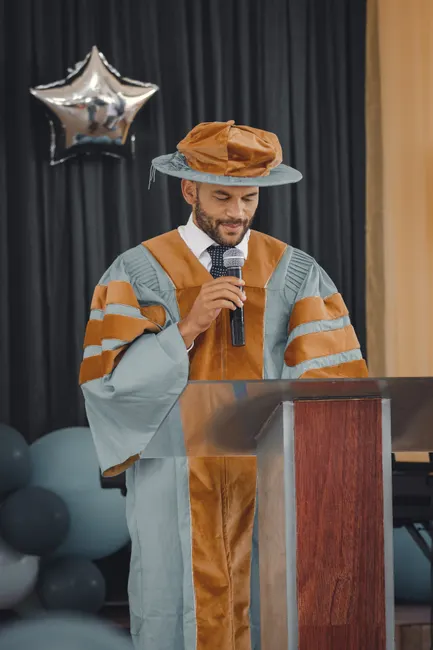 Detail Graduation Speech At Podium On Stage Number 7