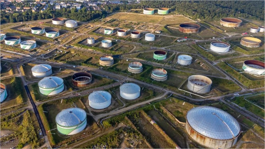 Detail Industrial Chemical Storage Tank Farm Aerial View Number 11