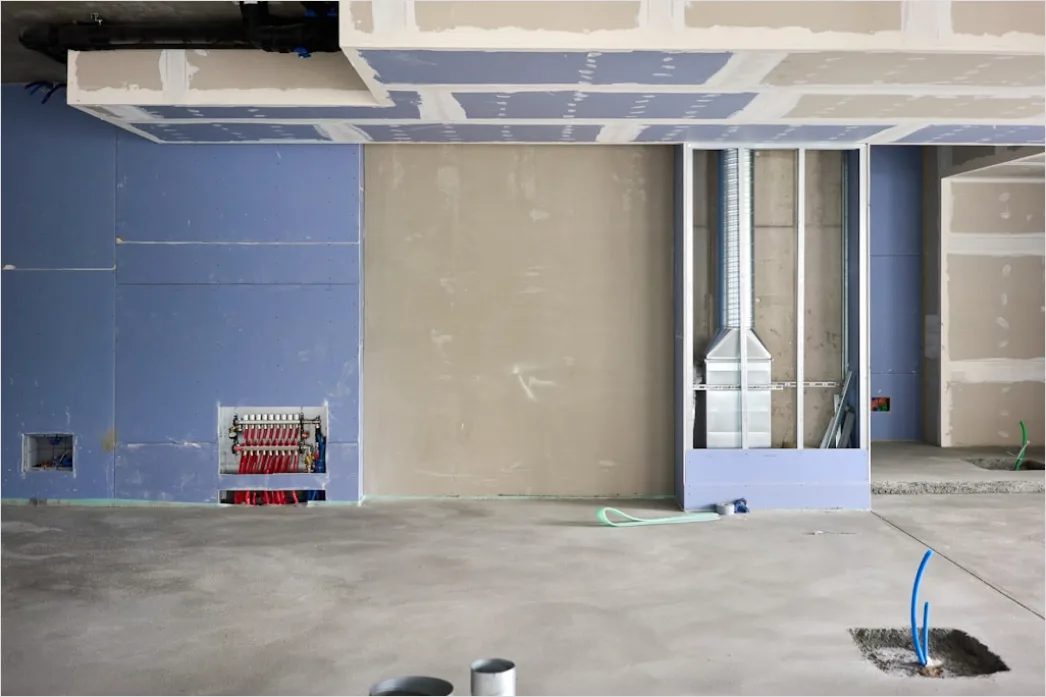 Detail Interior Construction Drywalling Workers Finishing Number 2