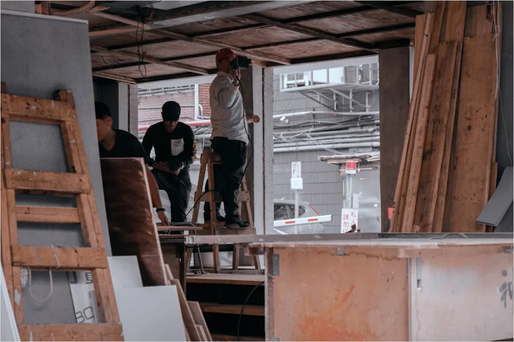 Detail Interior Construction Drywalling Workers Finishing Number 3