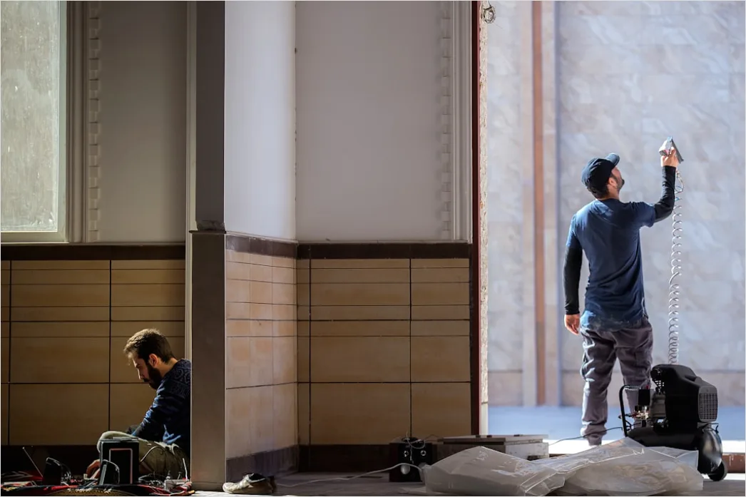 Detail Interior Construction Drywalling Workers Finishing Number 5