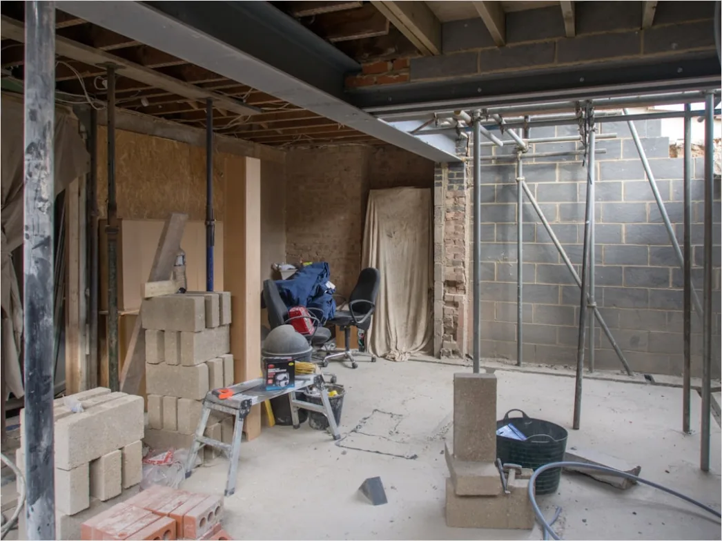 Detail Interior Construction Drywalling Workers Finishing Number 7