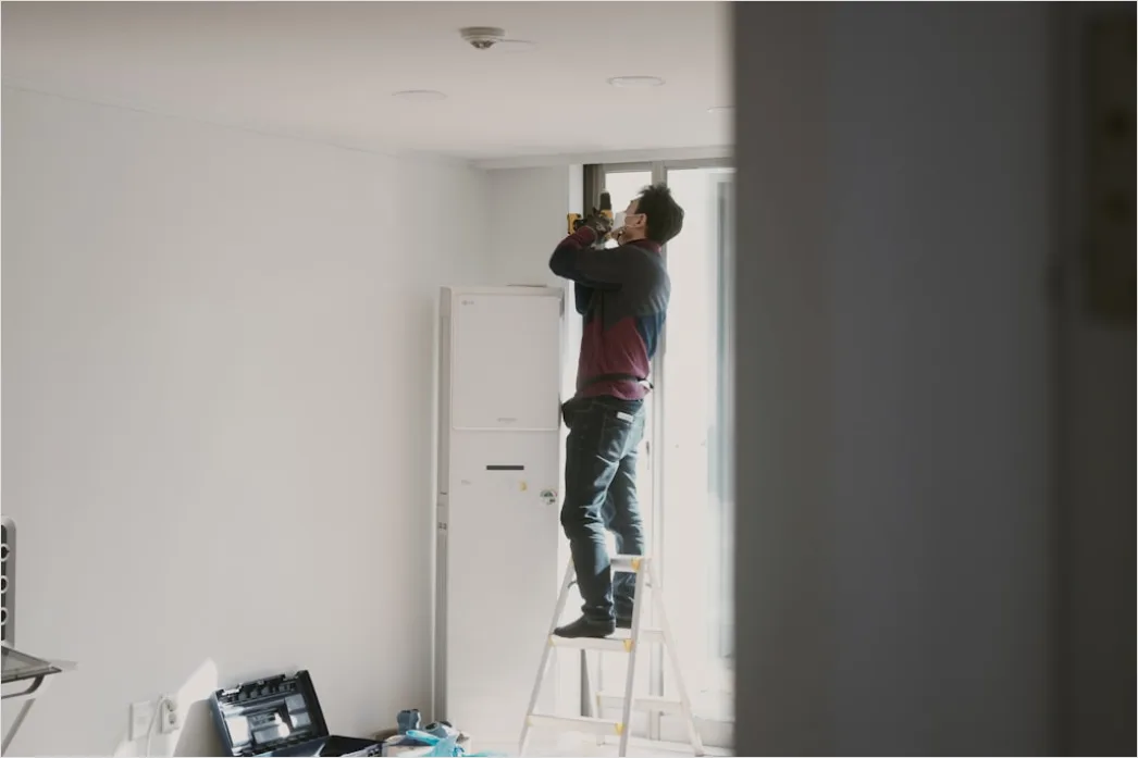 Detail Interior Construction Drywalling Workers Finishing Number 9