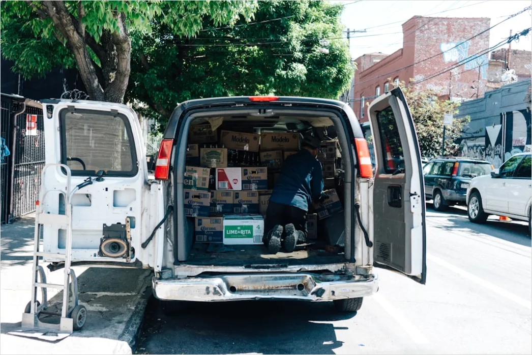 Detail Last Mile Delivery Driver Sorting Packages Van Number 2