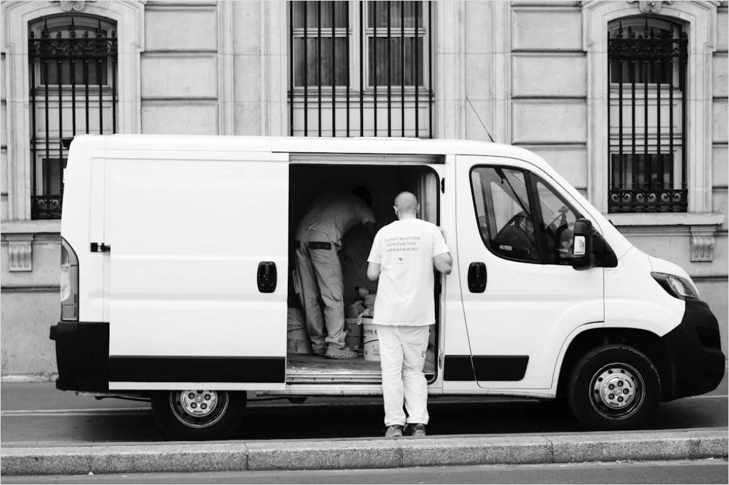 Detail Last Mile Delivery Driver Sorting Packages Van Number 12