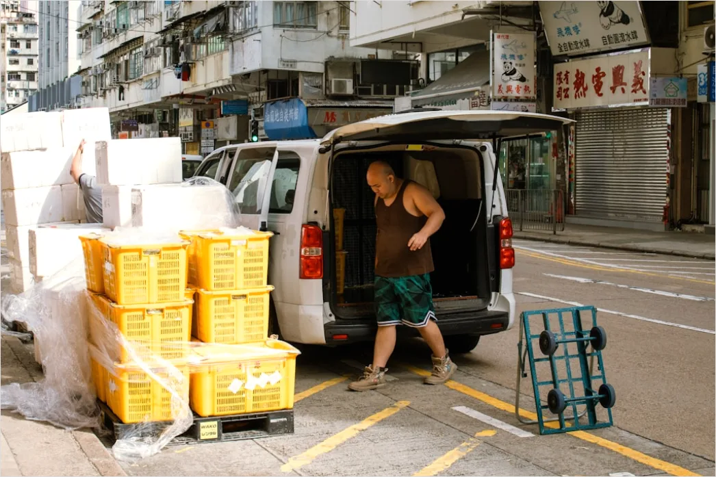 Detail Last Mile Delivery Driver Sorting Packages Van Number 8