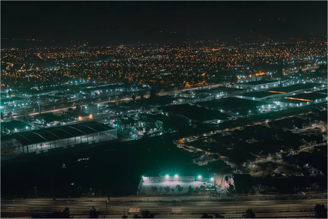 Detail Oil Refinery Industrial Complex Aerial Night View Number 15