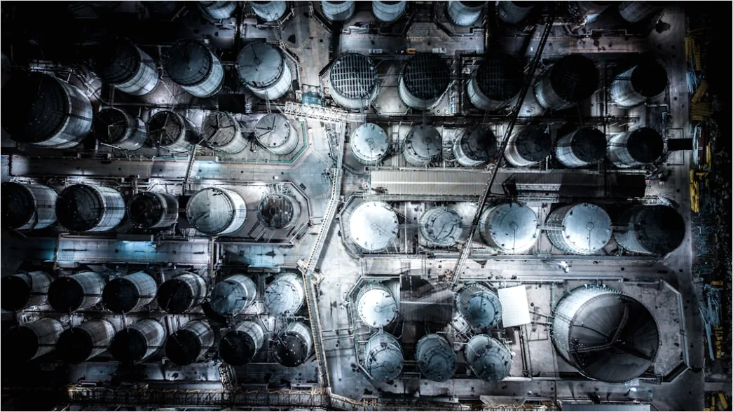 Detail Oil Refinery Industrial Complex Aerial Night View Number 4