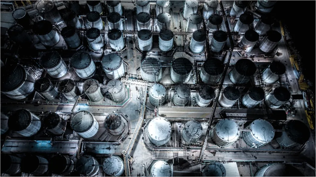 Detail Oil Refinery Industrial Complex Aerial Night View Number 7