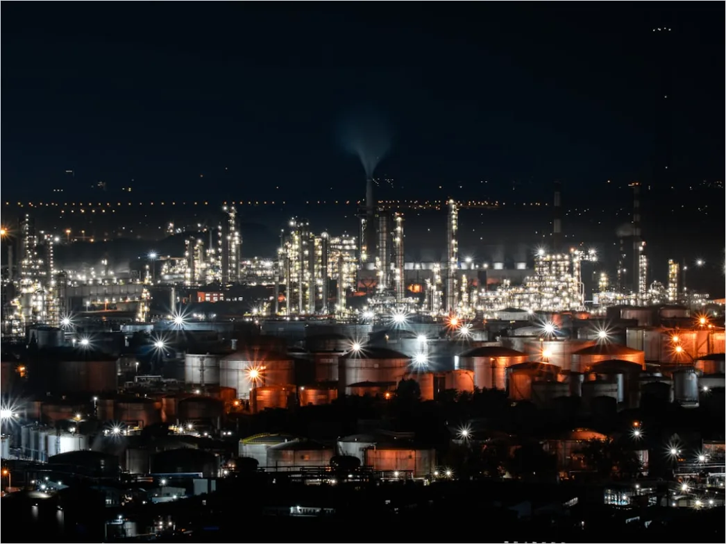 Detail Oil Refinery Industrial Complex Aerial Night View Number 8