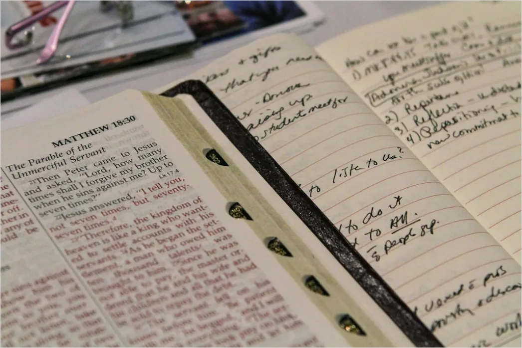 Detail Open Notebook With Handwritten Notes Close Up Number 8