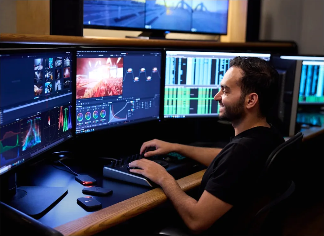 Detail Researcher Analyzing Data On Multiple Monitors Number 9