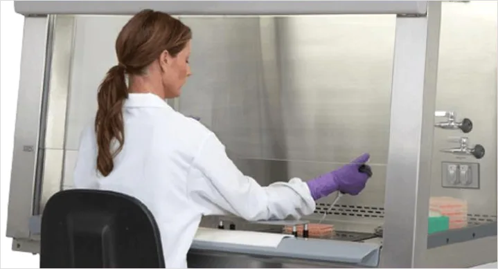 Detail Researcher Using Biosafety Cabinet In Lab Number 9