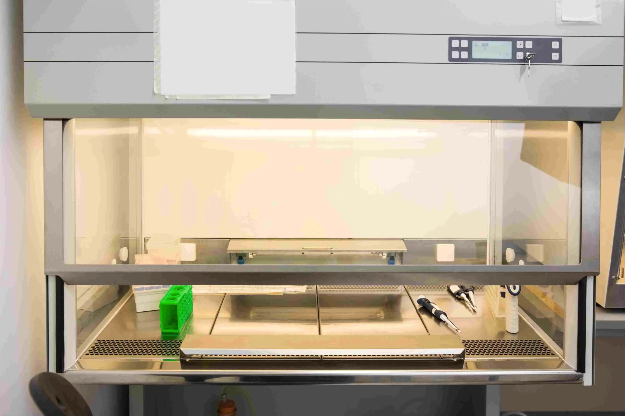 Detail Researcher Using Biosafety Cabinet In Lab Number 15